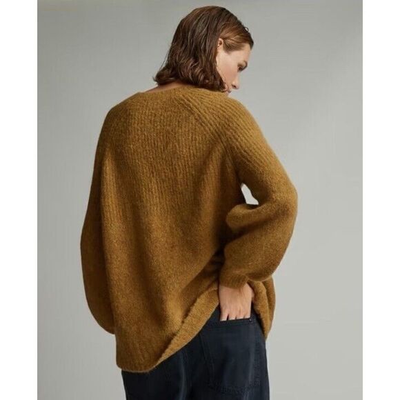 EVERLANE The Super Fuzz Alpaca Oversized Crew Neck Sweater Dijon Orange Brown S - Picture 4 of 14